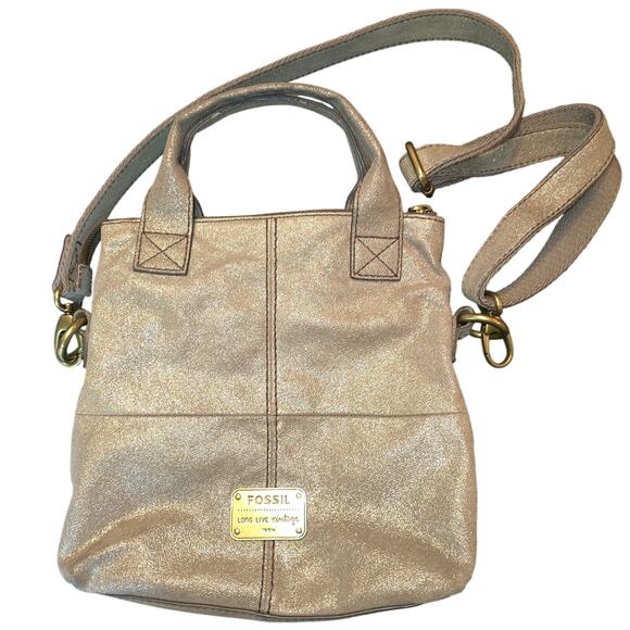 Fossil Purse “Long Live Vintage 1954” Cargo Pocket Cross Body Tote Glittery Look - Picture 1 of 9